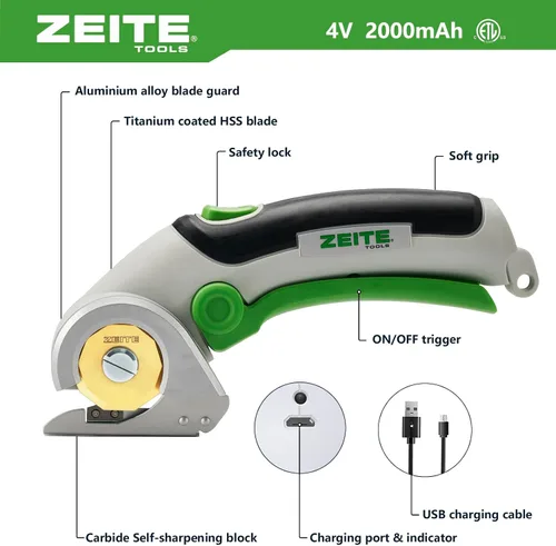 Miniatura 2 de ZEITE Tijeras inalámbricas de 4V, cortador eléctrico de cajas de cartón con cuchillas HSS recubiertas de titanio, ideal para cortar cuero, alfombra
