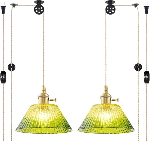 Miniatura 29 de Paquete de 2 luces colgantes para isla de cocina, lámparas colgantes ajustables de cristal, luces colgantes negras mate, isla de cocina, iluminación