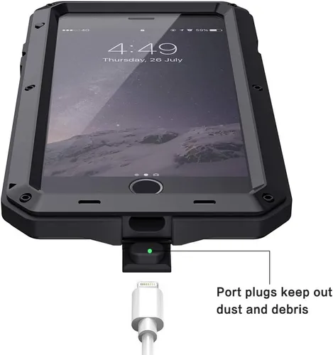 Miniatura 5 de Lanhiem Funda para iPhone 7 Plus/8 Plus, resistente a los golpes, [Tough Armour], funda de metal con protector de pantalla integrado, funda Negro