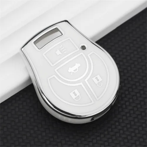 Miniatura 3 de SANRILY Funda para llavero de 4 botones con borde plateado para Nissan March Tiida Altima Armada Cube Juke Maxima Pathfinder Rogue Rogue sin llave