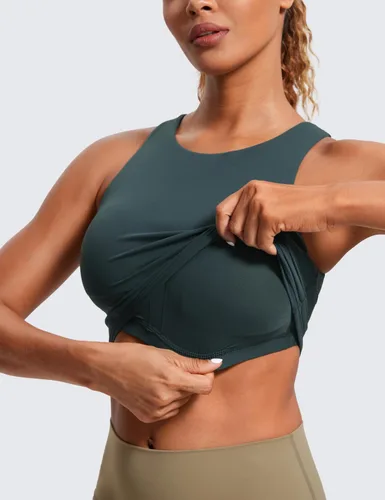 Miniatura 4 de CRZ YOGA Butterluxe - Brasier deportivo de cuello alto y espalda cruzada para mujer, camiseta corta acolchada para entrenamiento con brasier