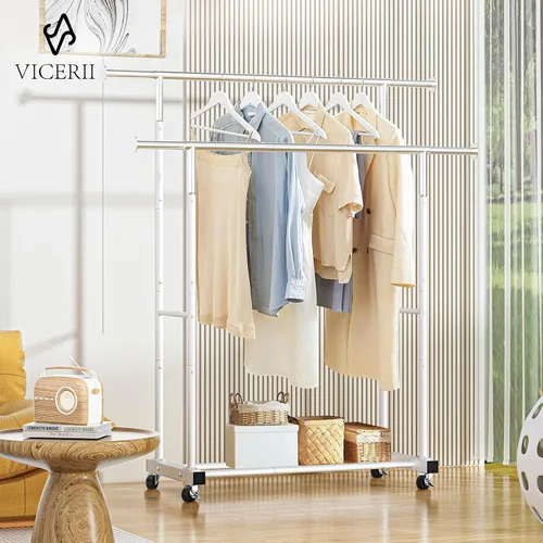 Miniatura 2 de VICERII Perchero para ropa, perchero resistente de 55.51 pulgadas con ruedas y estante inferior, con capacidad de 130LB, percheros para colgar ropa