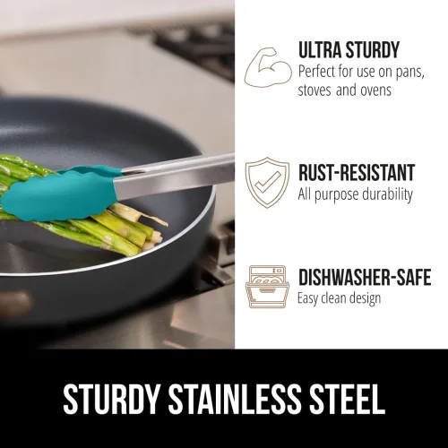 Miniatura 5 de GORILLA GRIP Pinzas de cocina de acero inoxidable resistentes al calor para cocinar, 9 + 12 pulgadas, juego de 2 pinzas para barbacoa, punta