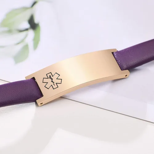 Miniatura 12 de MPRAINBOW Pulsera de alerta médica personalizada para mujer, correa de reloj de cuero genuino, grabado de doble cara, diabetes, epilepsia, joyería