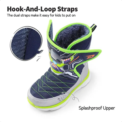 Miniatura 3 de DREAM PAIRS Botas de nieve para niños y niñas, con ranura de cápsula espacial, con velcro y forro de piel sintética, ligeras, a media pantorrilla