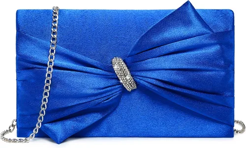 Miniatura 7 de Dasein Bolso de noche elegante con solapa de lazo de satén para mujer, bolso de embrague con diamantes de imitación, formal/boda/baile/fiesta