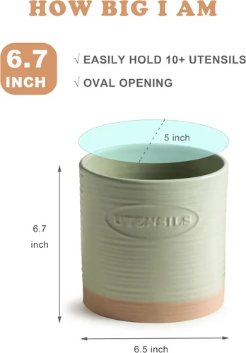 Miniatura 2 de YHOSSEUN Soporte para utensilios de cocina, de cerámica, para encimera de cocina, de 6.7 pulgadas, organizador de utensilios de cocina grande