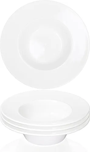 Miniatura 9 de Tazón de sopa, plato de sopa con borde de 12 onzas, juego de 4 cuencos para pasta, plato blanco poco profundo, cuenco de sopa de cerámica de borde