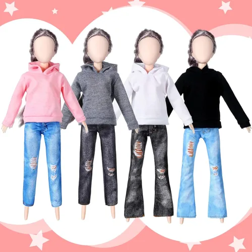 Miniatura 5 de Bencailor 8 piezas de ropa de muñeca de invierno para niña, accesorios de algodón, suéteres de Navidad, pantalones de mezclilla, ropa regular blanco