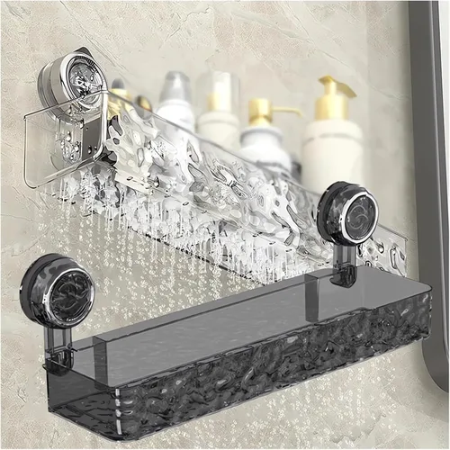 Miniatura 7 de Estante de ducha de esquina con ventosa de acrílico transparente grande organizador de almacenamiento con estantes flotantes para la pared