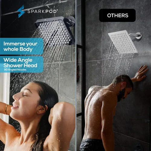 Miniatura 2 de SparkPod Cabezal de regadera – Lluvia de alta presión – Diseño de lujo de calidad premium – Instalación en 1 minuto – Reemplazo ajustable fácil