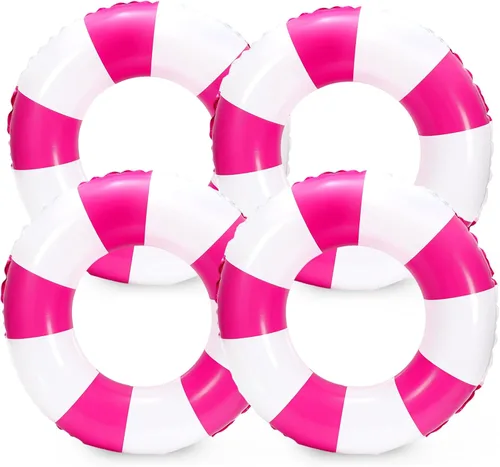 Miniatura 11 de Whaline Flotador inflable de natación de 4 piezas, anillo de natación a rayas, divertido estampado para piscina, tumbona, tubo para verano, Azul