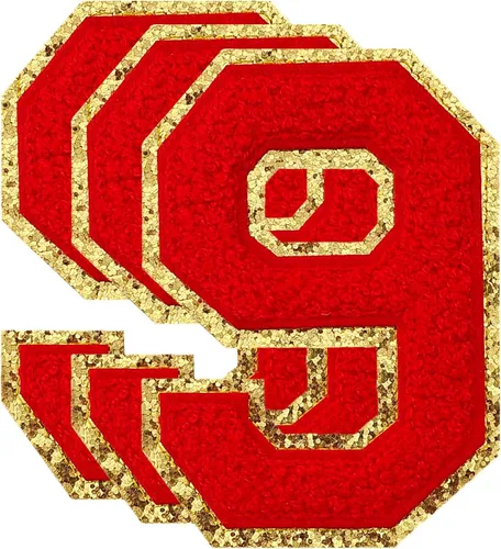 Miniatura 188 de 3 parches de números de chenilla negra, tamaño grande de 4-1/2" parches de números para planchar, parches universitarios para ropa, 8" Borde oro rosa