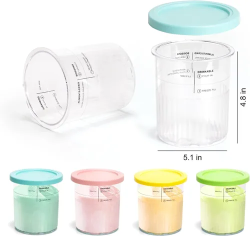 Miniatura 2 de Paquete de 4 pintas y tapas Creami Deluxe, 24oz Tamaño Familiar XL Tazas para Ninja Creami 11 en 1 NC501 NC500 Series Deluxe Ice Maker