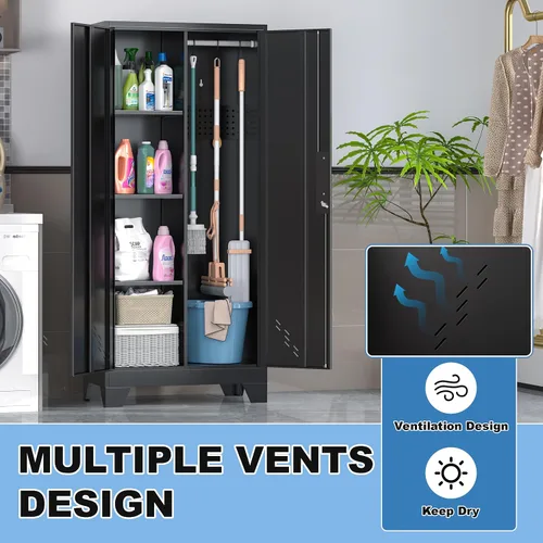 Miniatura 3 de Armario de almacenamiento para exteriores de 61 pulgadas, cobertizo de almacenamiento de metal resistente con puertas ventiladas y ganchos
