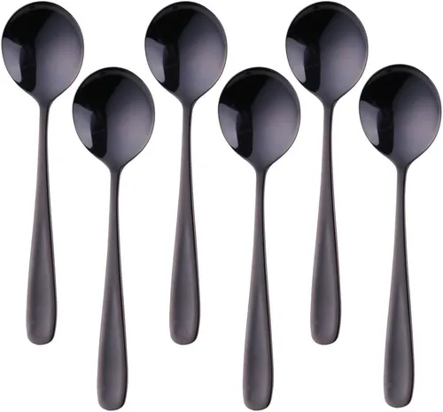 Miniatura 11 de Buyer Star Juegos de cucharas de caldo, cucharas de sopa redondas de 7 pulgadas, cucharas de cena de mesa con acabado de acero inoxidable Plateado