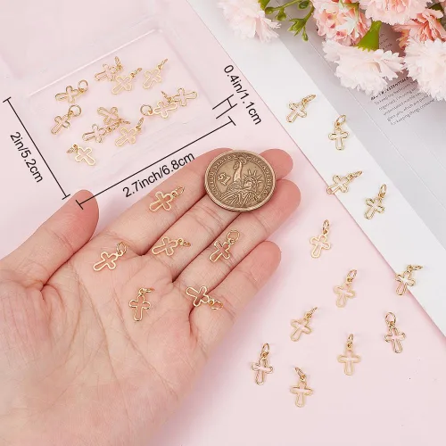 Miniatura 3 de Beebeecraft 1 caja de 30 dijes de cruz chapados en oro de 18 quilates con anillo de salto para hacer joyas, collares, pulseras, manualidades