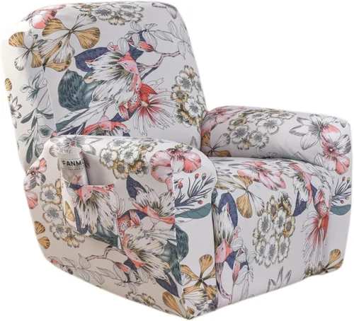 Miniatura 18 de NILUOH Funda para sillón reclinable, 4 piezas, elástica, estampada, con bolsillo lateral, funda para sofá reclinable, antideslizante, ajustable, 16