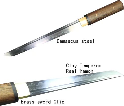 Miniatura 4 de Tanto Japonés Hecho a Mano de Acero Damasco Templado en Arcilla Espada Katana Corta Afilada de 20 Pulgadas