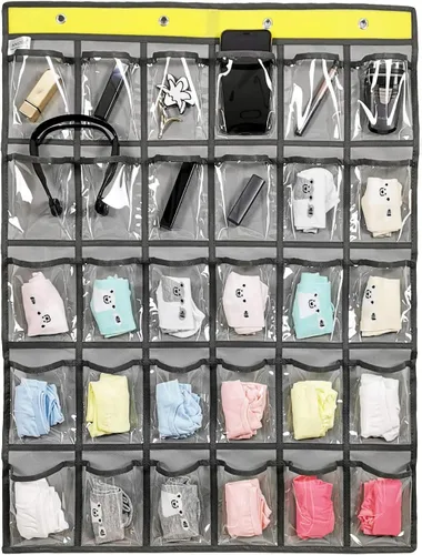 Miniatura 8 de Tabla de bolsillo para el aula para calculadora de teléfono, organizador de joyas para colgar sobre la puerta, armario colgante con 30 bolsillos Azul