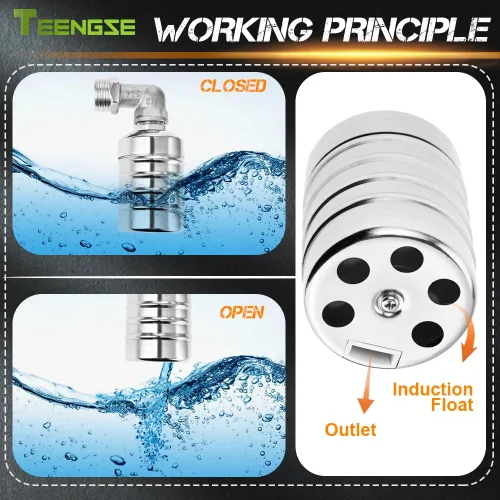 Miniatura 4 de Kit de 2 válvulas de flotador de acero inoxidable 304 – Control automático de nivel de agua para tanques y canales de ganado, incluye accesorios