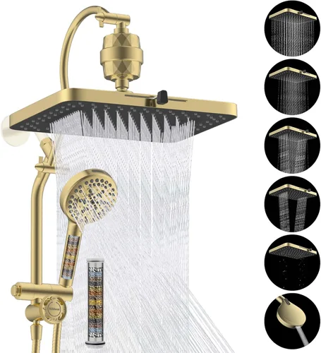 Miniatura 10 de Hibbent Combo de Cabezal de Ducha de Lluvia con Doble Filtro de 5 Chorros, Cabezal de Ducha de Alta Presión de 13'' con Ducha de Mano de 10 Modos