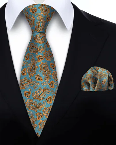 Miniatura 131 de HISDERN Corbatas para hombre, corbata de cachemira y bolsillo cuadrado tejido clásico floral para hombre, corbata de fiesta de boda