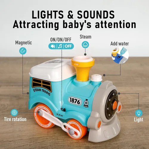 Miniatura 4 de Juguete de Tren Eléctrico para Niños Pequeños de 1 a 3 años, Locomotora de Vapor, Camión de Choque y Va, Figura de Personas con Humo, Luces