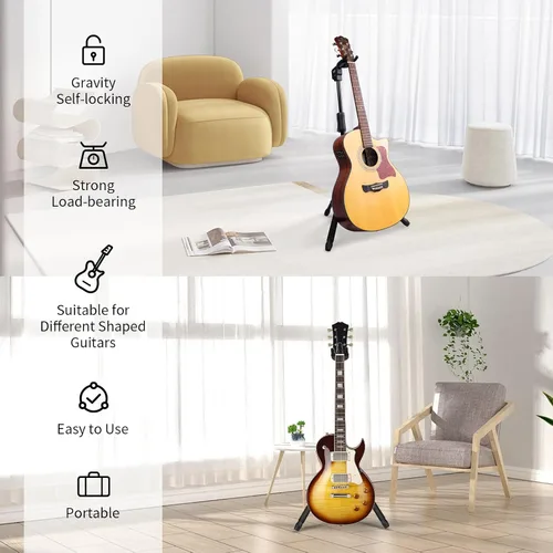 Miniatura 7 de GUITTO Soporte para guitarra - Bloqueo automático resistente, ajustable y plegable para acústica/eléctrica/bajo (capacidad de 15 kg), base