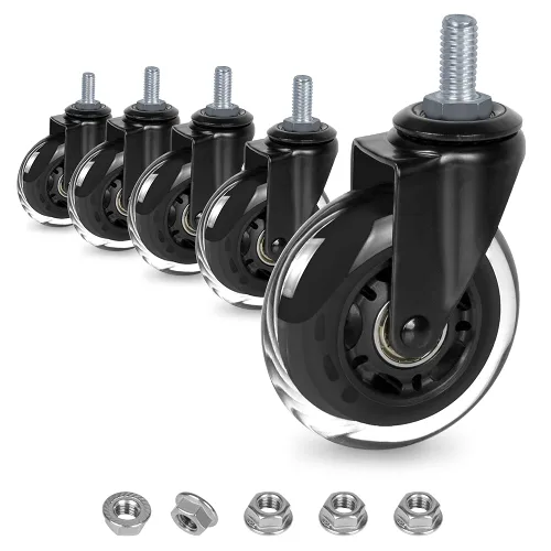 8T8 Ruedas giratorias para silla de oficina de 3 pulgadas de servicio pesado, juego de 5, 3/8"-16x1 (no métricas M10), ruedas giratorias de vástago