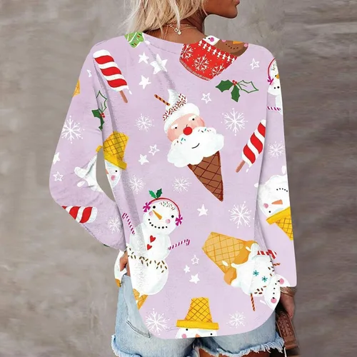 Miniatura 2 de RMXEi Camisas de Navidad 2023 a la moda, camisas de cuello redondo para mujer, camisas de Navidad casuales elegantes y holgadas