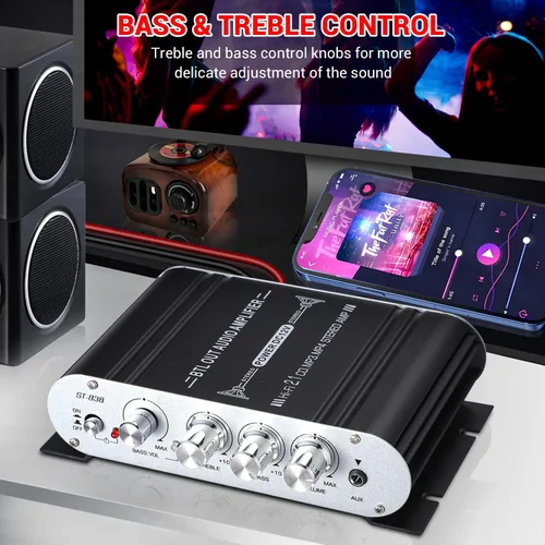 Miniatura 4 de Facmogu ST-838 - Amplificador de subwoofer estéreo de alta fidelidad de 2.1 canales, amplificador de potencia de audio digital mini de 80 W
