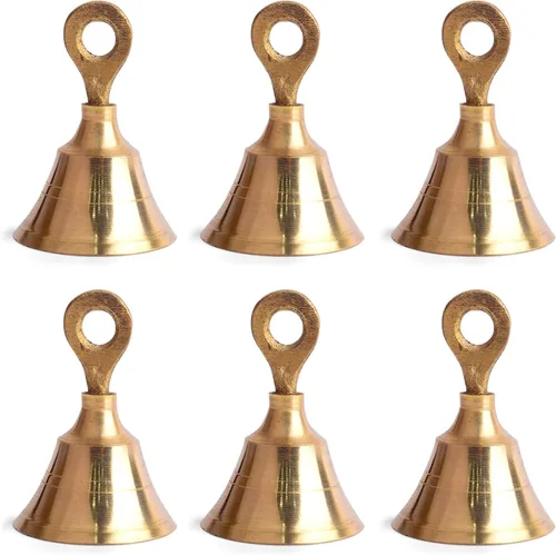 Juego de 6 campanas de latón para colgar en el templo de Pooja Mandir, para el hogar, campanas de Navidad, decoración de árboles, artesanías de