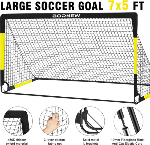 Miniatura 4 de Portería de Fútbol para Niños para Patio Trasero - Juego de 2 Porterías de 7X5 / 6X4 pies, Redes de Fútbol para Niños Pequeños, Equipo de 1. Negro