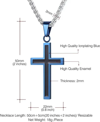 Miniatura 4 de U7 Collar de cruz simple para hombres y mujeres, acero inoxidable, plateado, negro, oro, cruz latina, colgante, grabable, longitud de 22 a 24