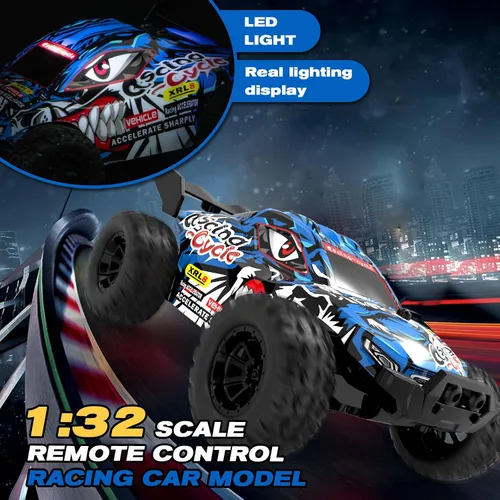 Miniatura 2 de 1:32 de alta velocidad 15.5 mi/h (pico) Monster Auto de control remoto con luces LED, velocidad/dirección ajustable Drift RC coche con batería