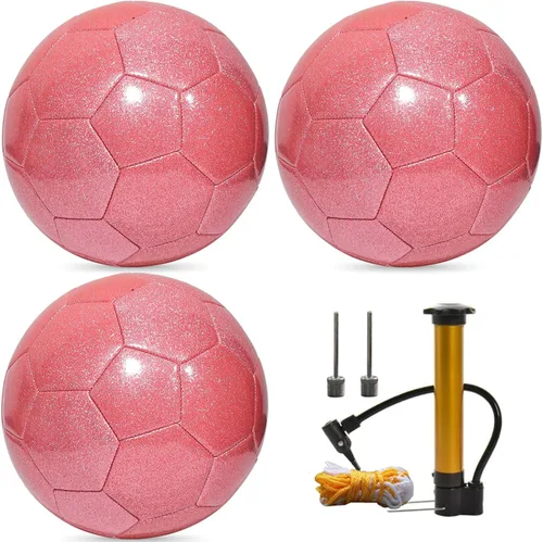 Miniatura 8 de Juego de pelota de fútbol con purpurina con inflador, tamaño 3, 4, 5, bolas de entrenamiento rosa dorado y morado para jóvenes, adolescentes