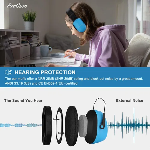 Miniatura 3 de ProCase SNR - Protección de oídos para niños, audífonos con cancelación de ruido de 29 dB para niños con autismo, reducción de ruido a prueba de Azul