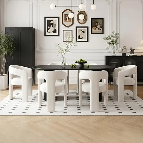 Miniatura 13 de Silla de Comedor Moderna de Chenilla Tipo Barril Tapizada en Tela, Silla de Comedor con Brazo, Cómoda Silla Auxiliar de Acento para Cocina/Sala