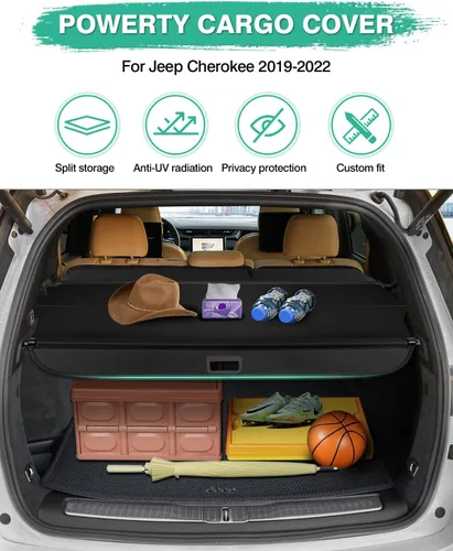 Miniatura 2 de Powerty Cubierta de carga retráctil para Jeep Cherokee 2019-2023 (no para Grand Cherokee), cubierta de lona con textura para maletero, pantalla