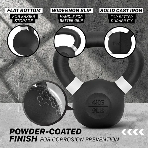 Miniatura 3 de Yes4All Powder Coated Kettlebell, Cast Iron Core Kettlebells with Non-Slip Handle & Flat Bottom for Conditioning, Heavy Duty for Strength Training