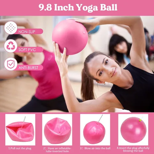 Miniatura 3 de Juego de anillos de pilates de 13 piezas, kit de pilates para mujer, accesorios de equipo de ejercicio, deformación, círculo mágico con asas Rosa