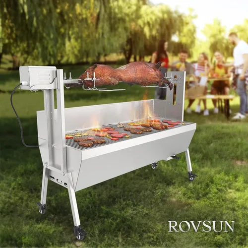 Miniatura 8 de Kit de parrilla con espetón ROVSUN de 46'' con capacidad de 176 libras, parrilla eléctrica con espetón para cerdo y cordero con soporte