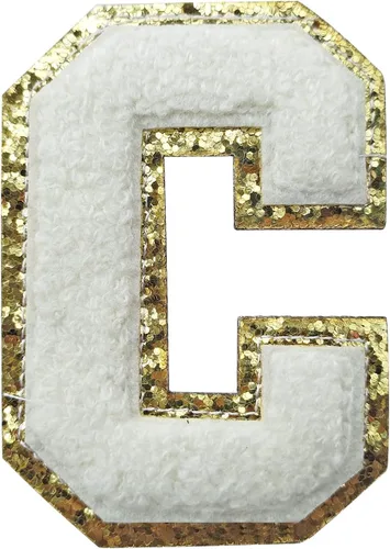Miniatura 119 de SPRT - Parches de letras de chenilla universitaria con purpurina, parche de letras blancas para planchar con letras del alfabeto para disfraz