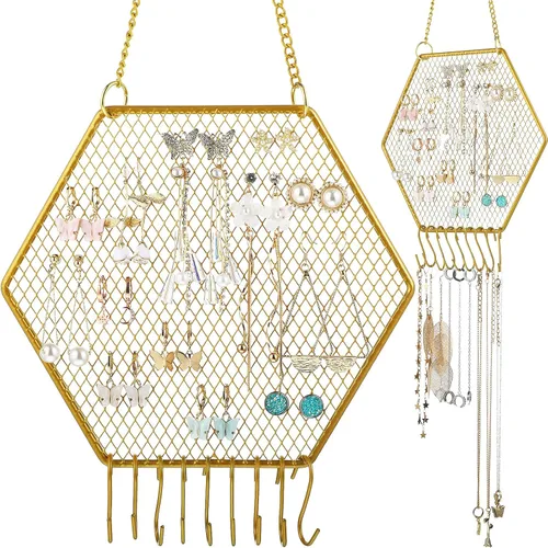 Miniatura 8 de Jetec 2 Piezas Organizador de Aretes para Pared, Organizador de Aretes Montado en la Pared, Soporte de Joyería Colgante, Estante de Exhibición Blanco