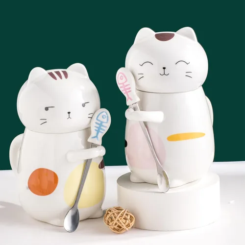 Miniatura 6 de Disoza Taza de Gato con Tapa Regalo de Gato Taza de Té de Cerámica con Cuchara Taza de Té de Café 400 ML Taza de Navidad Regalo de Cumpleaños