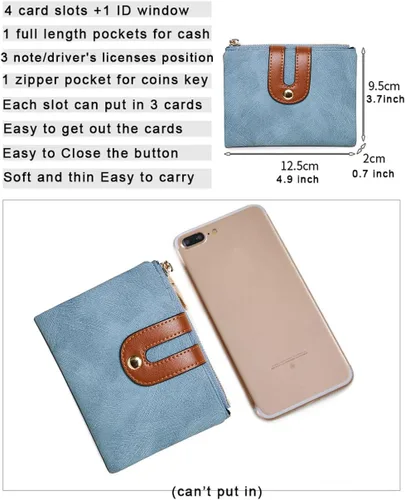 Miniatura 41 de AOXONEL Cartera pequeña de cuero plegable Rfid para mujer, con cremallera, bolsillo para tarjeta de identificación, delgada, compacta y delgada