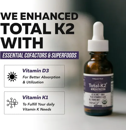 Miniatura 5 de Total K2® Vitamina K2 como MK7 y MK4 Cofactor Plus K1 y vitamina D3 – 620 mcg de K2 por porción – All-Trans MK7 de MenaQ7® – Vitamina K