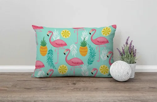 Miniatura 4 de Solekla Funda de almohada lumbar de flamenco rosa de 12 x 20 pulgadas, decorativa, para dormitorio, sala de estar, piñas y hojas exóticas, funda