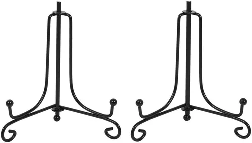 Paquete de 2 soportes de exhibición de hierro, soporte para fotos de caballete de hierro negro, muestra marcos de fotos, platos decorativos,